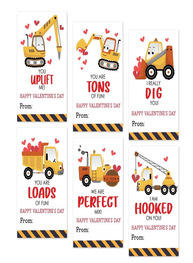 patcate 6 Style Happy Valentine Day Gift Tag Sticker, Cute Truck Theme Label Sticker for Wrapping Present, Construction Anniversary Valentine Party Supplies Decor-A01 - Image 1
